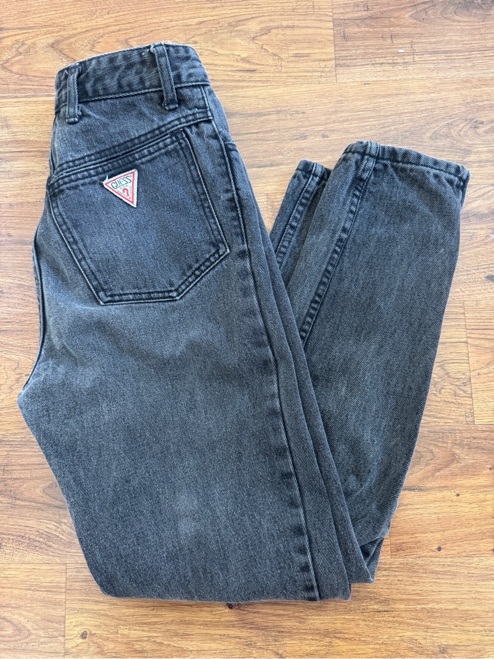 Vintage Guess Washed Black High-Rise Mom Jeans with Ankle Zippers, Size 28